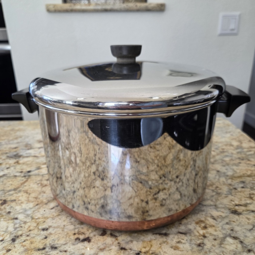 Vintage 1801 Revere Ware 8 Qt Stock Pot & Lid Copper Bottom Clinton ILL USA